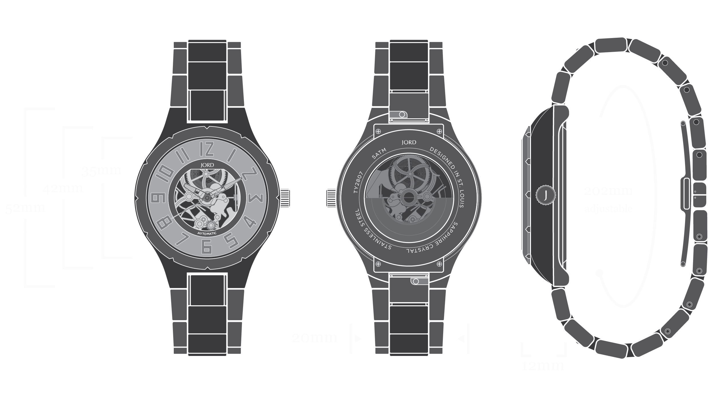 Dover II - Sandalwood & Stainless Watch Diagram